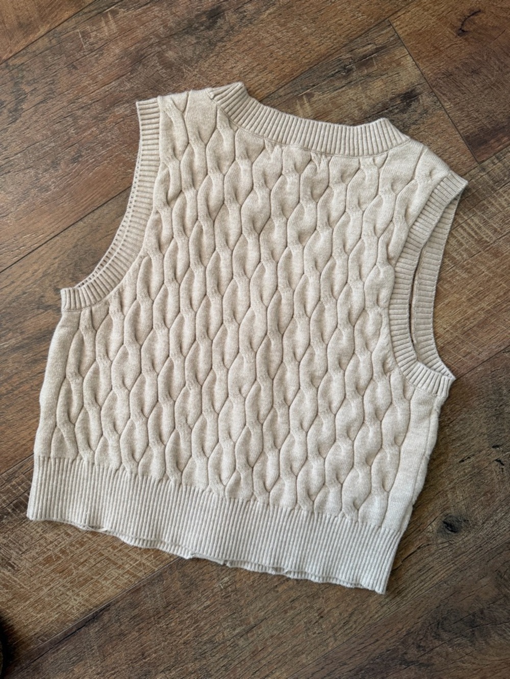 Marled Oatmeal Cable Knit Button Vest - Picture 2 of 7